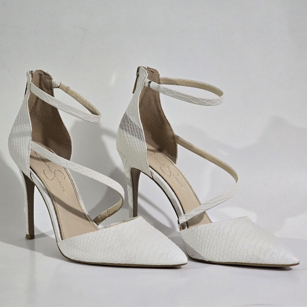 Jessica Simpson - Size 10 - High Heel - Circus Pumps Snake Strap Wrapped - White